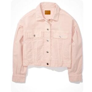 AE Cropped Pink Corduroy Denim Jacket